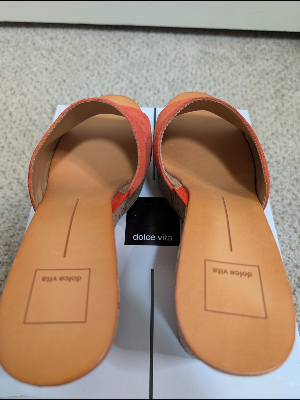 Dolce Vita Orange Suede Cork Platform Wedge Mules - Picture 5 of 6